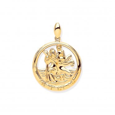 9ct Yellow Gold 31mm 3D Cut-out St Christopher Protect Us Pendant