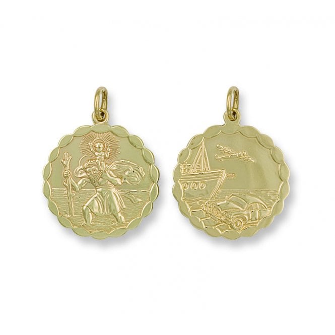 9ct Yellow Gold 31mm Fancy Double Sided St Christopher Pendant