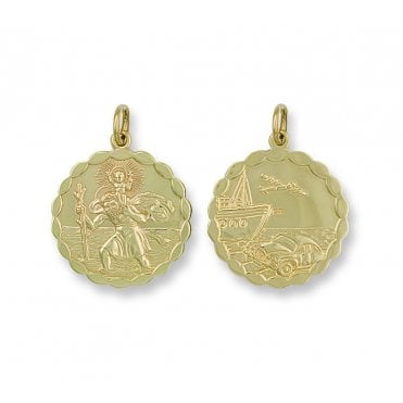 9ct Yellow Gold 31mm Fancy Double Sided St Christopher Pendant