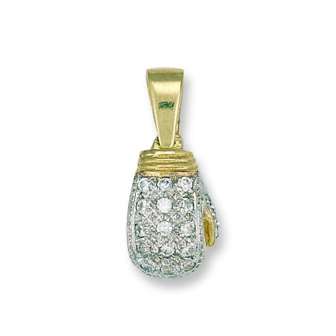 9ct Yellow Gold 31mm Solid Gem-set Single Boxing Glove Pendant - 8g