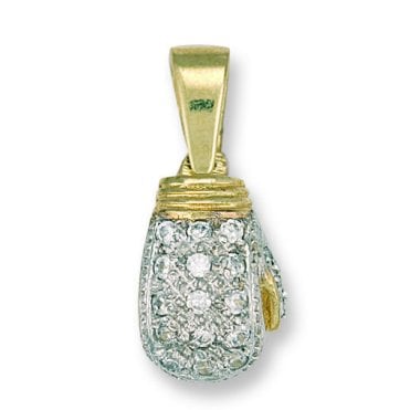 9ct Yellow Gold 31mm Solid Gem-set Single Boxing Glove Pendant - 8g