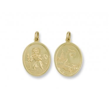 9ct Yellow Gold 32mm Oval Double Sided St Christopher Pendant