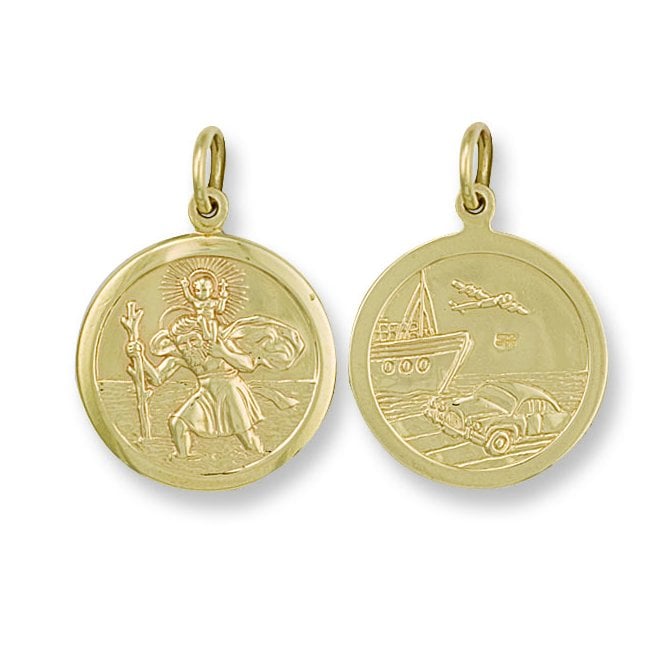 9ct Yellow Gold 33mm Double Sided St Christopher Pendant