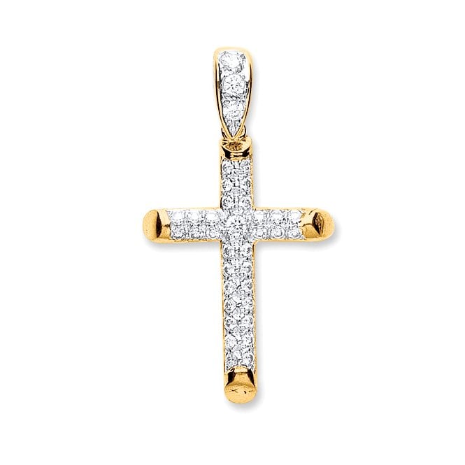 9ct Yellow Gold 42mm Medium CZ Cross Pendant