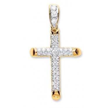 9ct Yellow Gold 42mm Medium Gem-set Cross Pendant