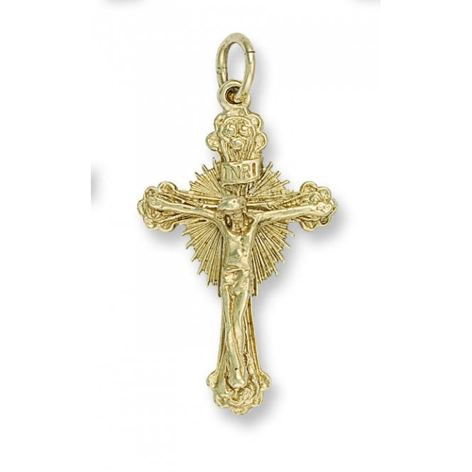 9ct Yellow Gold 46mm Sunburst Crucifix Cross Pendant