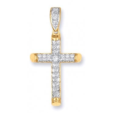 9ct Yellow Gold 52mm Large Gem-set Cross Pendant