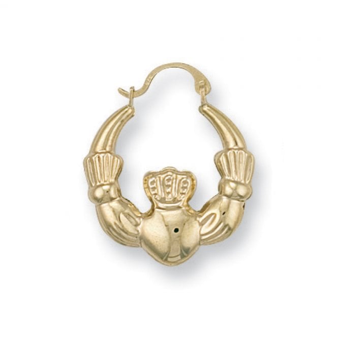 9ct Yellow Gold Claddagh Creole Earrings
