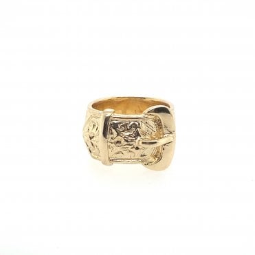 9ct Yellow Gold Classic Patterned Buckle Band Ring - 13mm - Size X