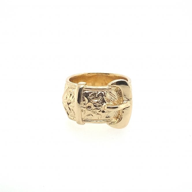 9ct Yellow Gold Classic Patterned Buckle Band Ring - 13mm - Size X