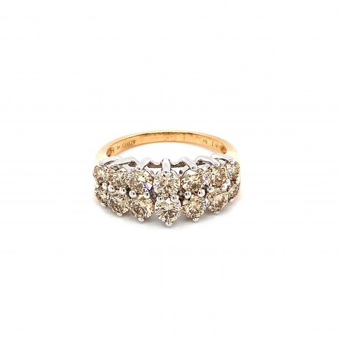 9ct Yellow Gold Diamond 2 Row Ring 2.14ct