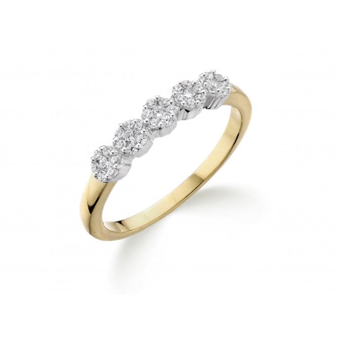 9ct Yellow Gold Diamond 5 Stone Style Cluster Eternity Ring