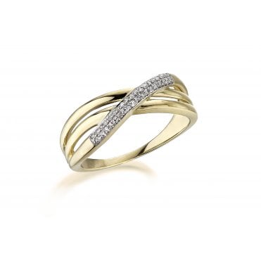 9ct Yellow Gold Diamond Fancy Cross-over Dress Ring