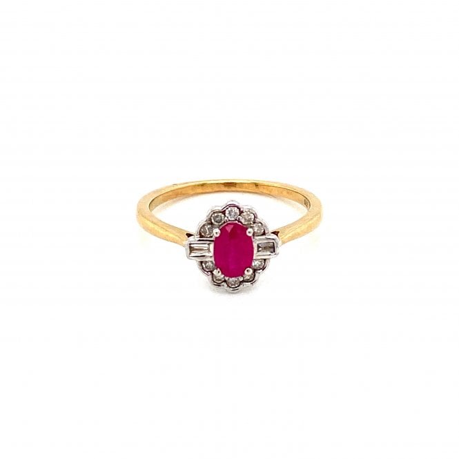 9ct Yellow Gold Diamond & Ruby Mix Cut Cluster Ring