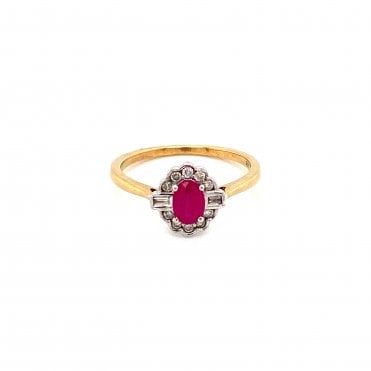 9ct Yellow Gold Diamond & Ruby Mix Cut Cluster Ring
