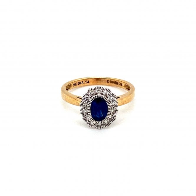 9ct Yellow Gold Diamond & Sapphire Cluster Ring