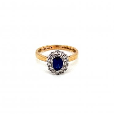 9ct Yellow Gold Diamond & Sapphire Cluster Ring