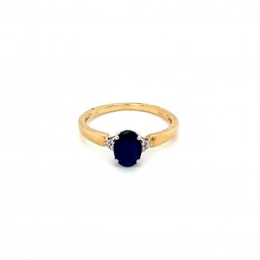 9ct Yellow Gold Diamond & Sapphire Fancy Oval Ring
