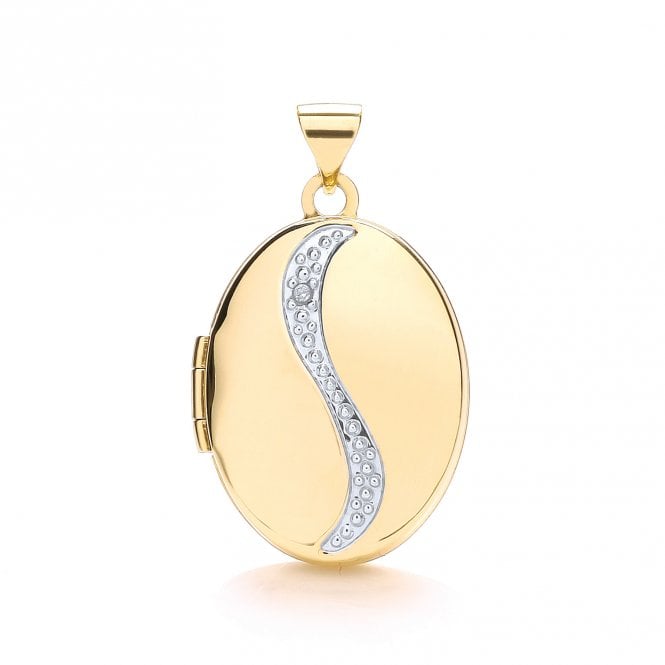 9ct Yellow Gold Diamond Set Oval Locket Pendant