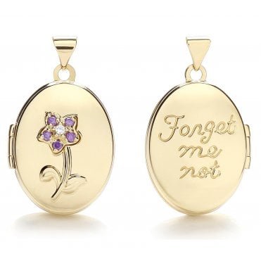 9ct Yellow Gold Double Sided Forget Me Not Locket Pendant