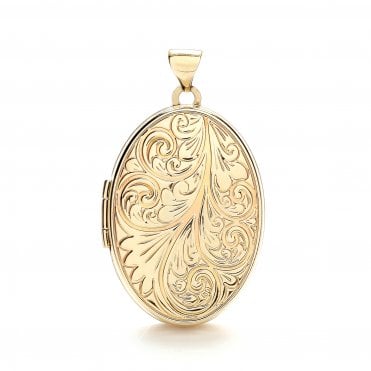 9ct Yellow Gold Engraved Design Locket Pendant