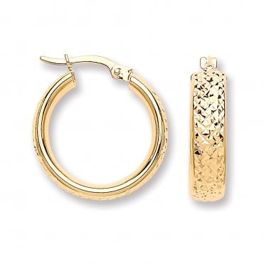 9ct Yellow Gold Facetted Hoop Earrings