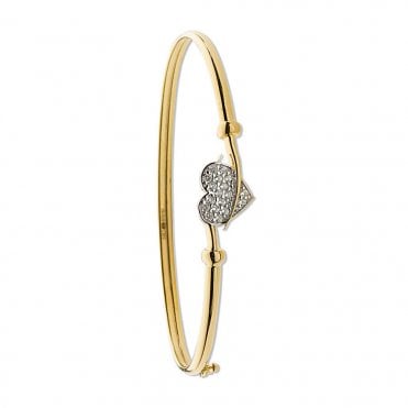 9ct Yellow Gold Heart Cubic Zirconia Bangle
