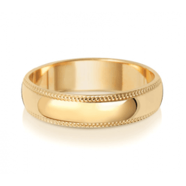 9ct Yellow Gold Millgrain Wedding Band Ring - 5MM