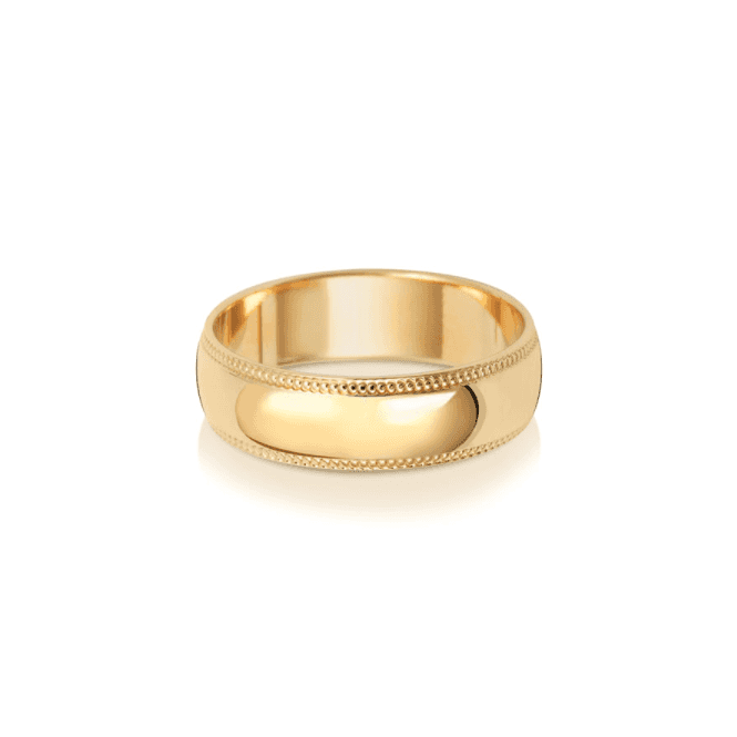 9ct Yellow Gold Millgrain Wedding Band Ring - 6MM