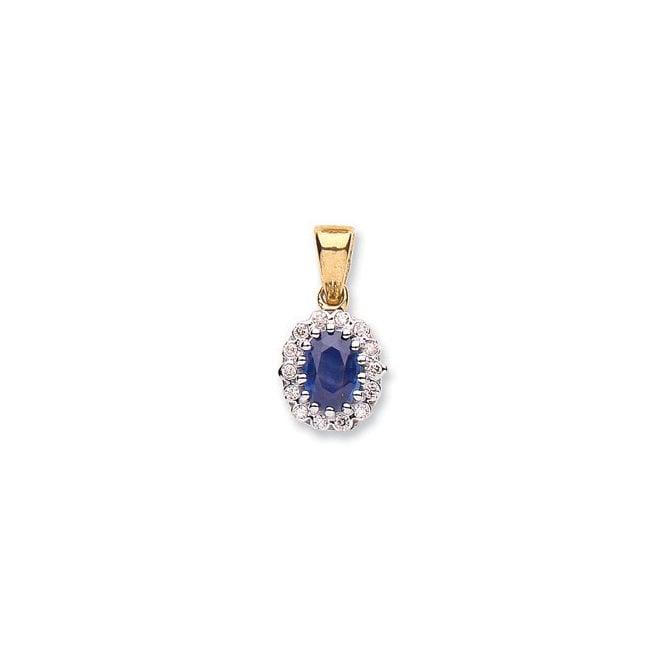 9ct Yellow Gold Oval Cut 1.12ct Sapphire & 0.12ct Diamond Cluster Pendant