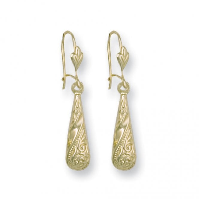 9ct Yellow Gold Patterned Drops Earrings
