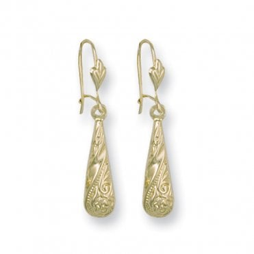 9ct Yellow Gold Patterned Drops Earrings