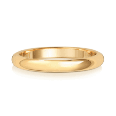 9ct Yellow Gold Polished D-Shaped Wedding Band Ring - 2MM