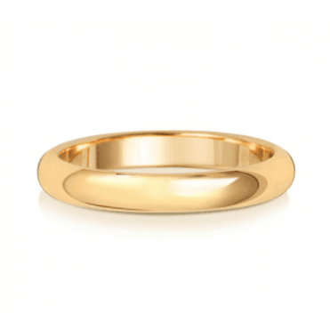 9ct Yellow Gold Polished D-Shaped Wedding Band Ring - 3MM