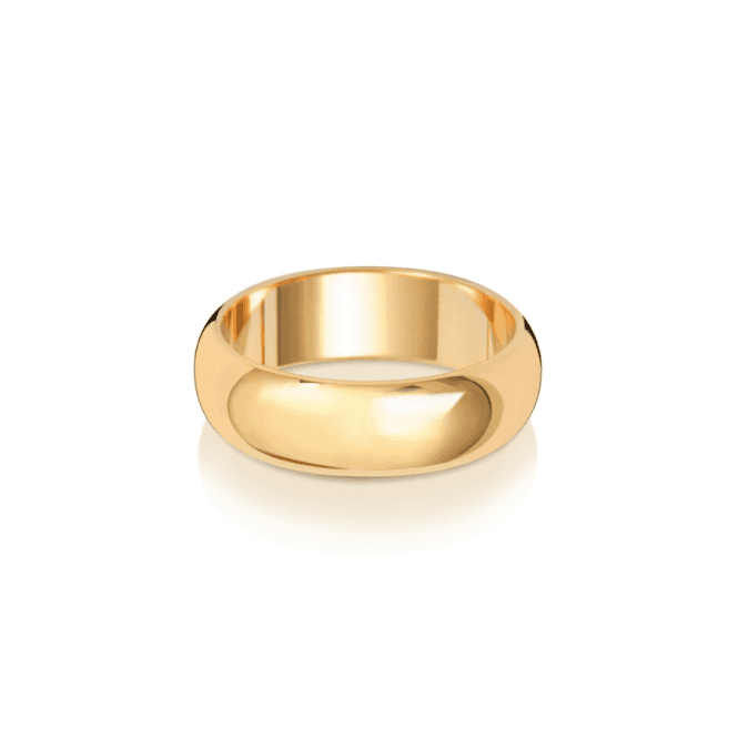 9ct Yellow Gold Polished D-Shaped Wedding Band Ring - 6MM