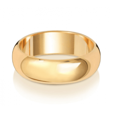 9ct Yellow Gold Polished D-Shaped Wedding Band Ring - 6MM