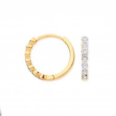 9ct Yellow Gold Round 0.10ctw Diamond Hoops