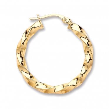 9ct Yellow Gold Round Twist Hoop Earrings