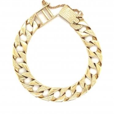 9ct Yellow Gold Textured & Polished Square Curb Bracelet - 8