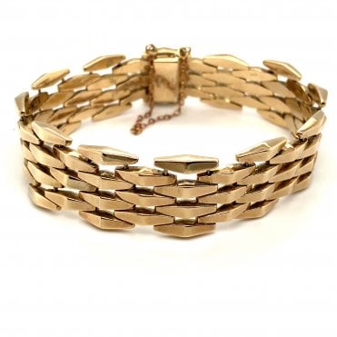 9ct Yellow Gold Unisex Solid Interlocking Gate Style Bracelet & Safety Chain - 8