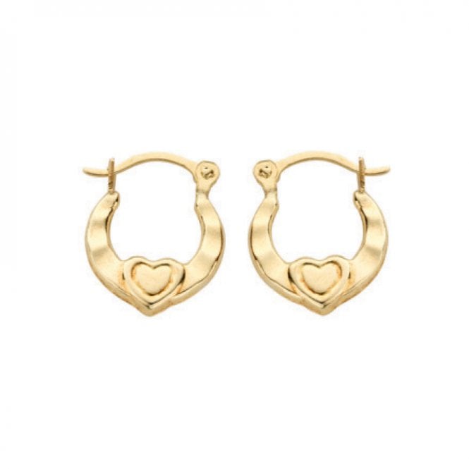 9ct Yellow Heart Detail Creole Earrings
