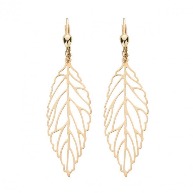 9ct Yellow Open Leaf Drop Earrings