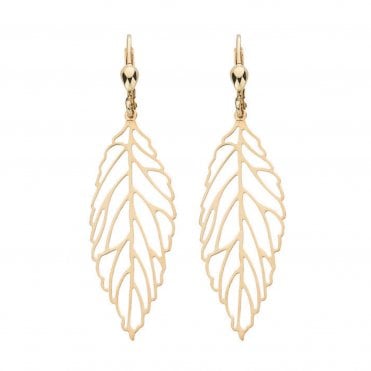 9ct Yellow Open Leaf Drop Earrings