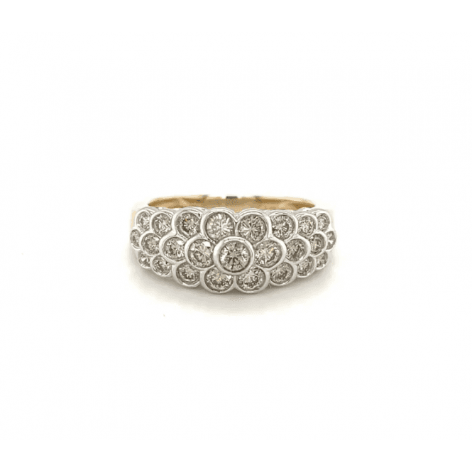 9ct Yellow & White Gold 1.00ct Diamond Dome Style Cluster Dress Ring