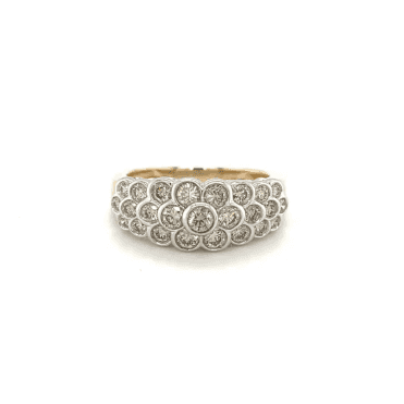 9ct Yellow & White Gold 1.00ct Diamond Dome Style Cluster Dress Ring