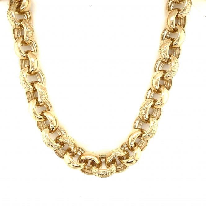 9ct YG Round Half Engraved Belcher Necklace 26"