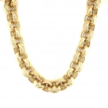 9ct YG Round Half Engraved Belcher Necklace 26