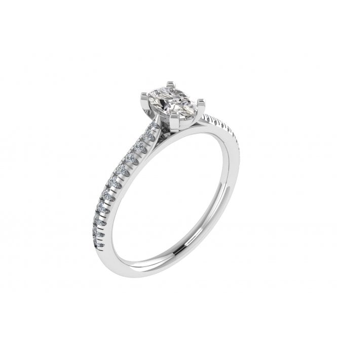 Platinum Oval Cut Lab Diamond Solitaire Ring with Diamond Set Shoulders