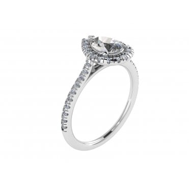 Platinum Pear Cut Lab Diamond Halo Solitaire Ring With Diamond Set Shoulders