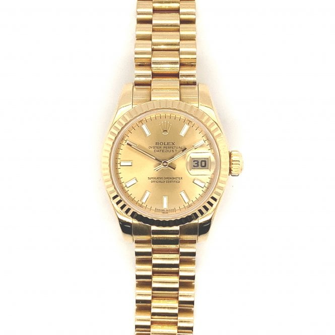 Pre-Owned Rolex Watches Pre-Owned Ladies Rolex Datejust - 18ct Yellow Gold Champagne Dial Watch - 179178 - 2004
